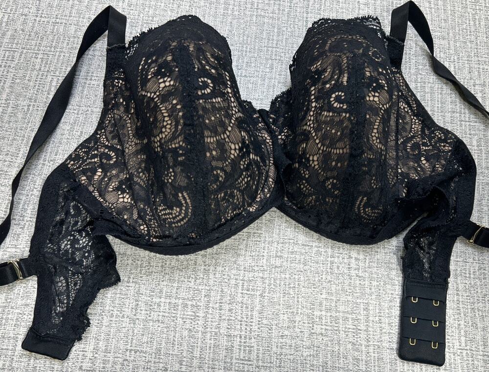 Third Love 24/7 Black Lace Contour Underwire Bra Balconette Nude Lined 38G